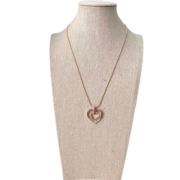 Double Hearts Pendant with Diamonds Necklace in Rose Gold-Tone - Picture 1 of 7